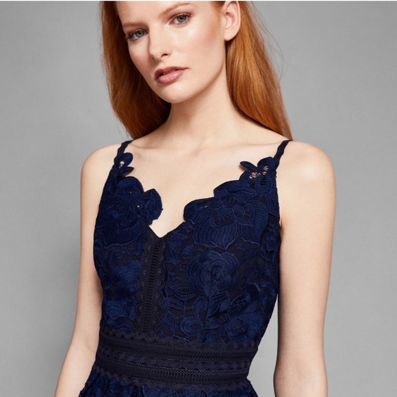 Ted Baker London Nadie navy blue peplum lace dress - Picture 2 of 5